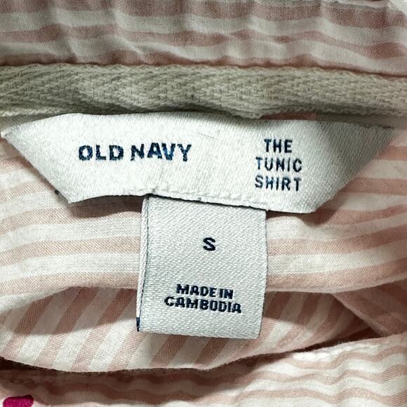 Old Navy Tunic Shirt Size S Pink White Striped Polka Dots 100% Cotton Button Up - Picture 3 of 8